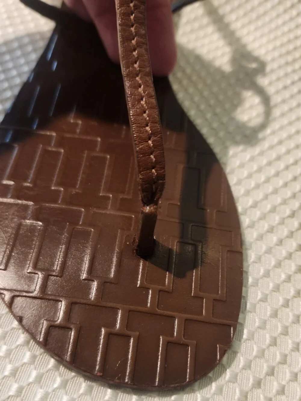 Tory Burch Brown Leather Sandal with Gold-Tone Logo Accent